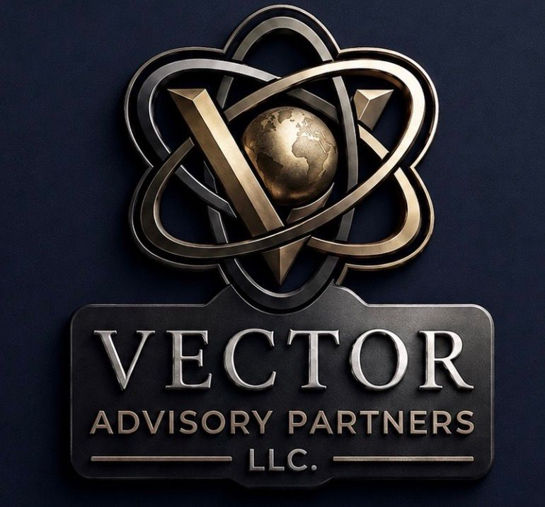 Vector Advisory Partners LLC — metallic Vector emblem with a globe and orbital rings